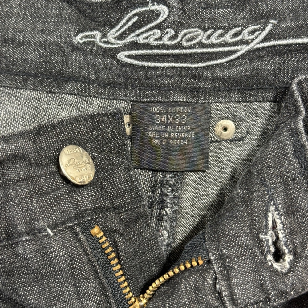 Davoucci Jeans Men 34x33 Gray Good Streetwear Distressed Fleece Trim 100% Cotton